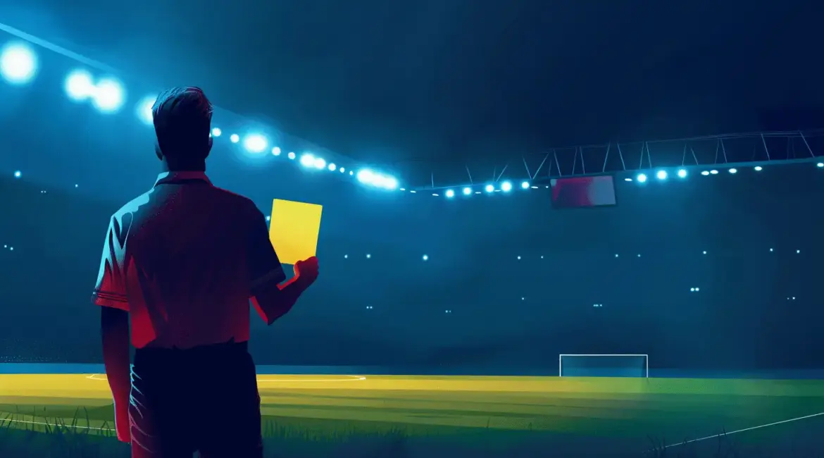 MLS players banned for gambling with referee holding yellow card on soccer field